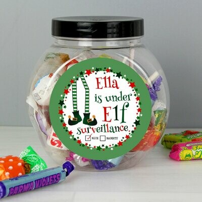 Personalised Elf Surveillance Sweet Jar