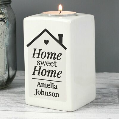 Personalised Home Sweet Home Ceramic Tea Light Candle Holder