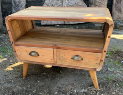 Small TV Stand with 2 Draws Round - Recycled Wood