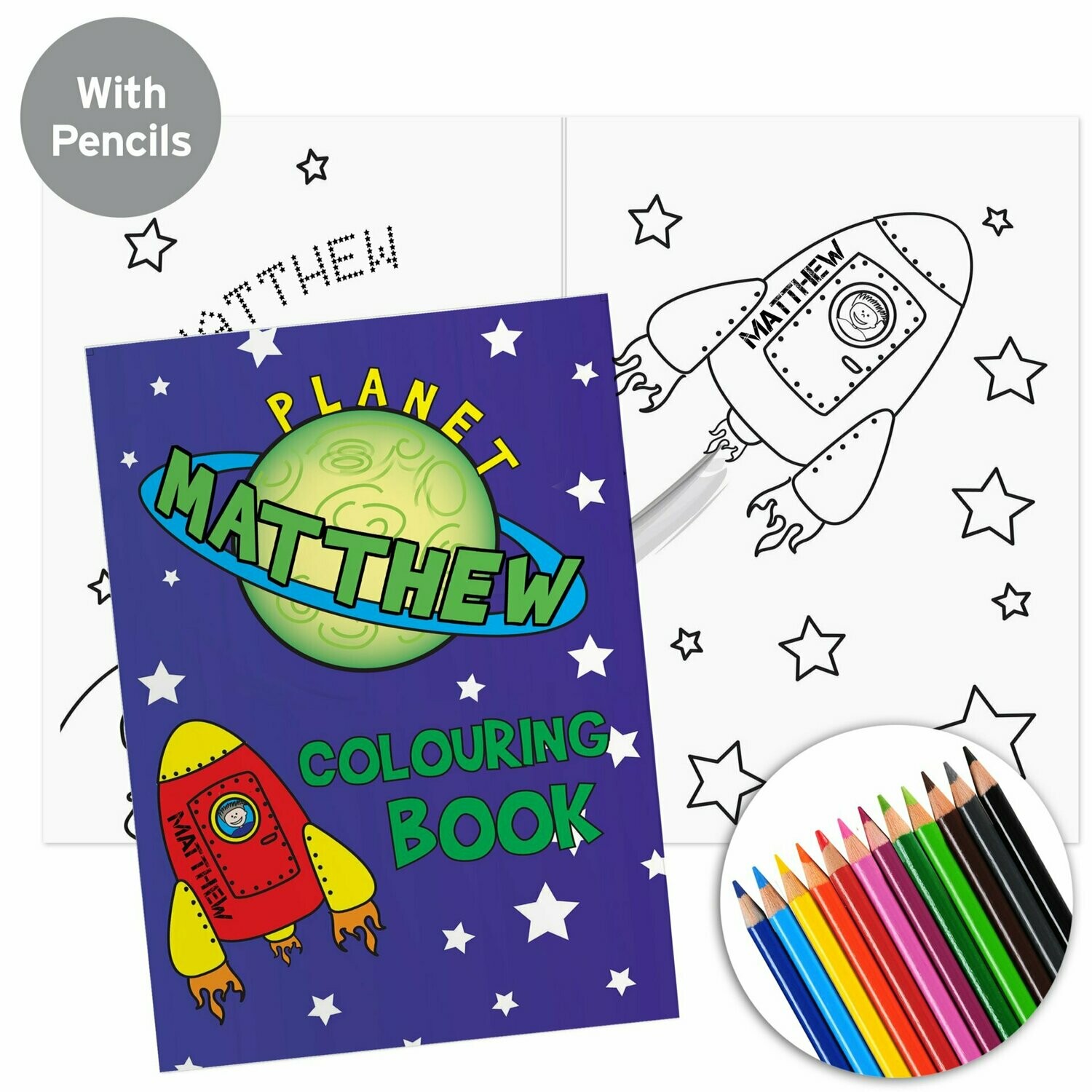 Personalised Space Colouring Book with Pencil Crayons