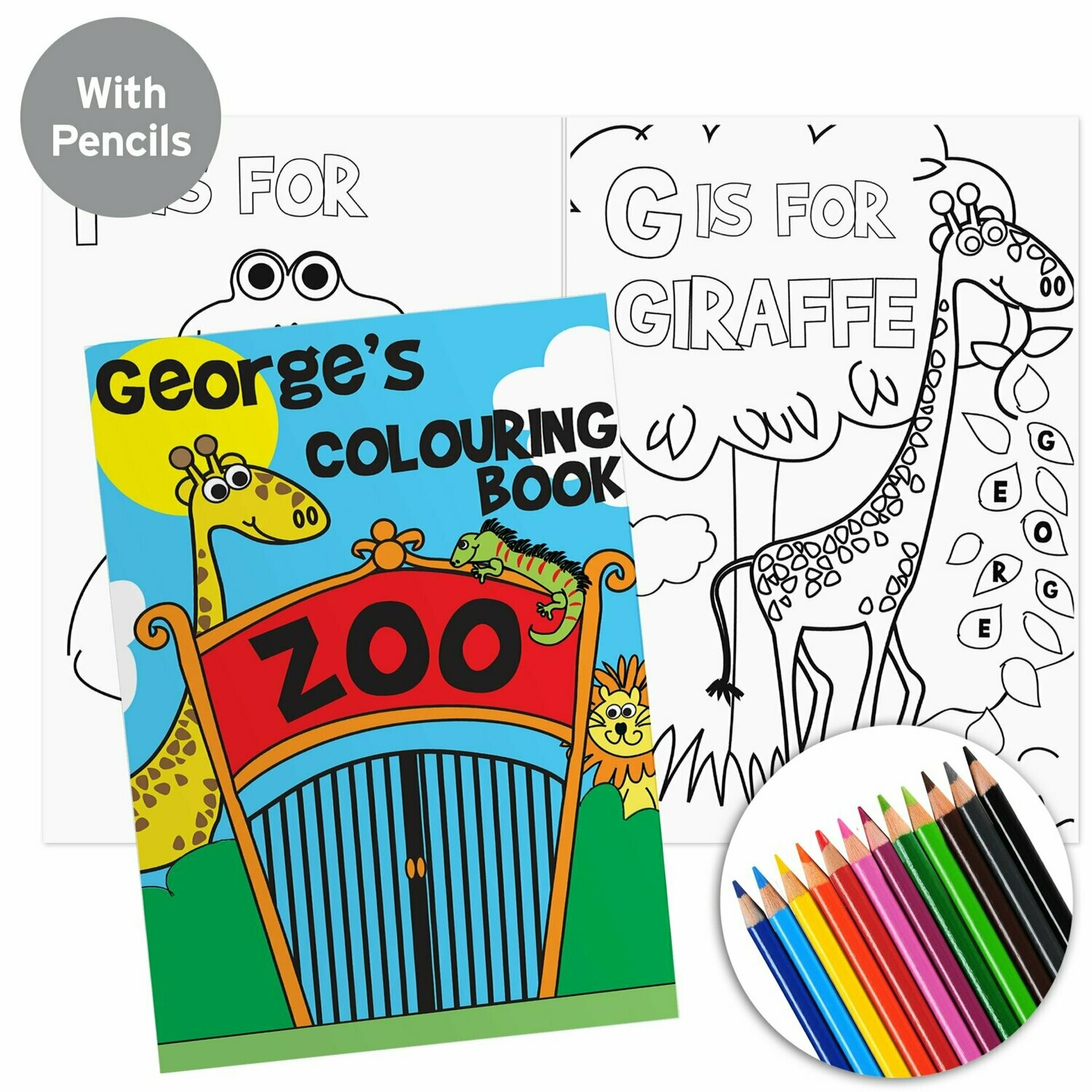 Personalised Zoo Colouring Book with Pencil Crayons
