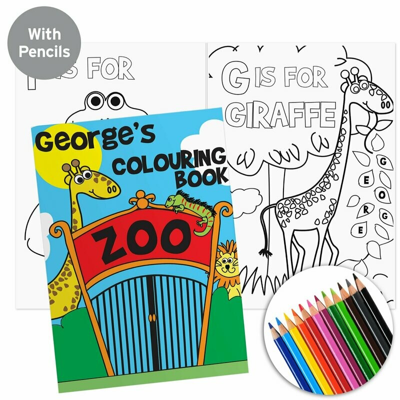 Personalised Zoo Colouring Book with Pencil Crayons