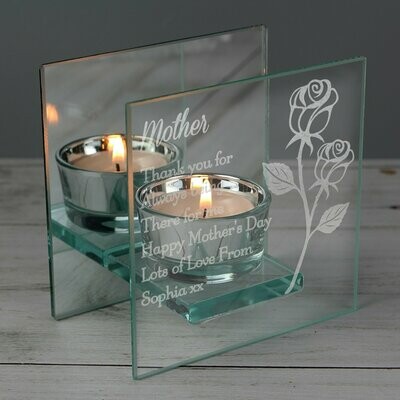 Personalised Rose Mirrored Glass Tea Light Holder