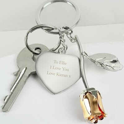 Personalised Silver Plated Rose Gold Rose Keyring