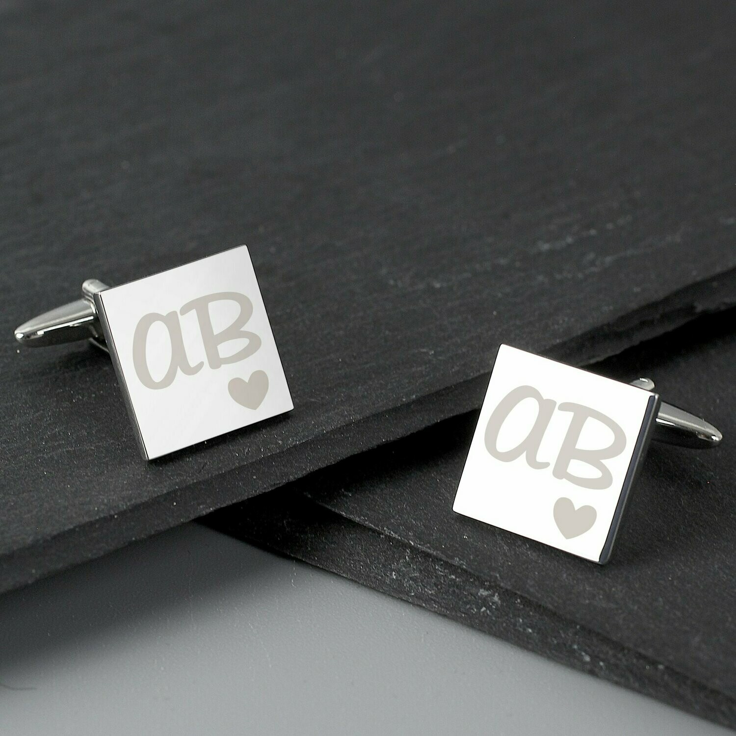 Personalised Square Cufflinks Initials & Heart