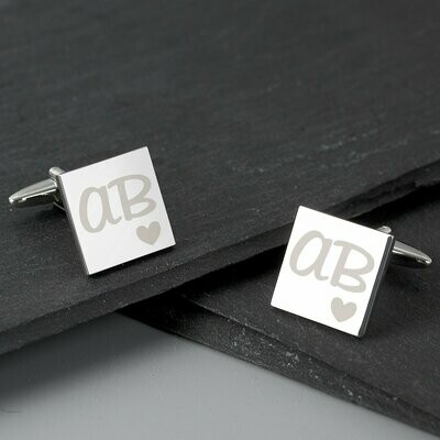 Personalised Square Cufflinks Initials & Heart