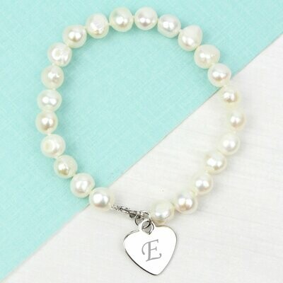 Personalised White Freshwater Scripted Initial Pearl Bracelet