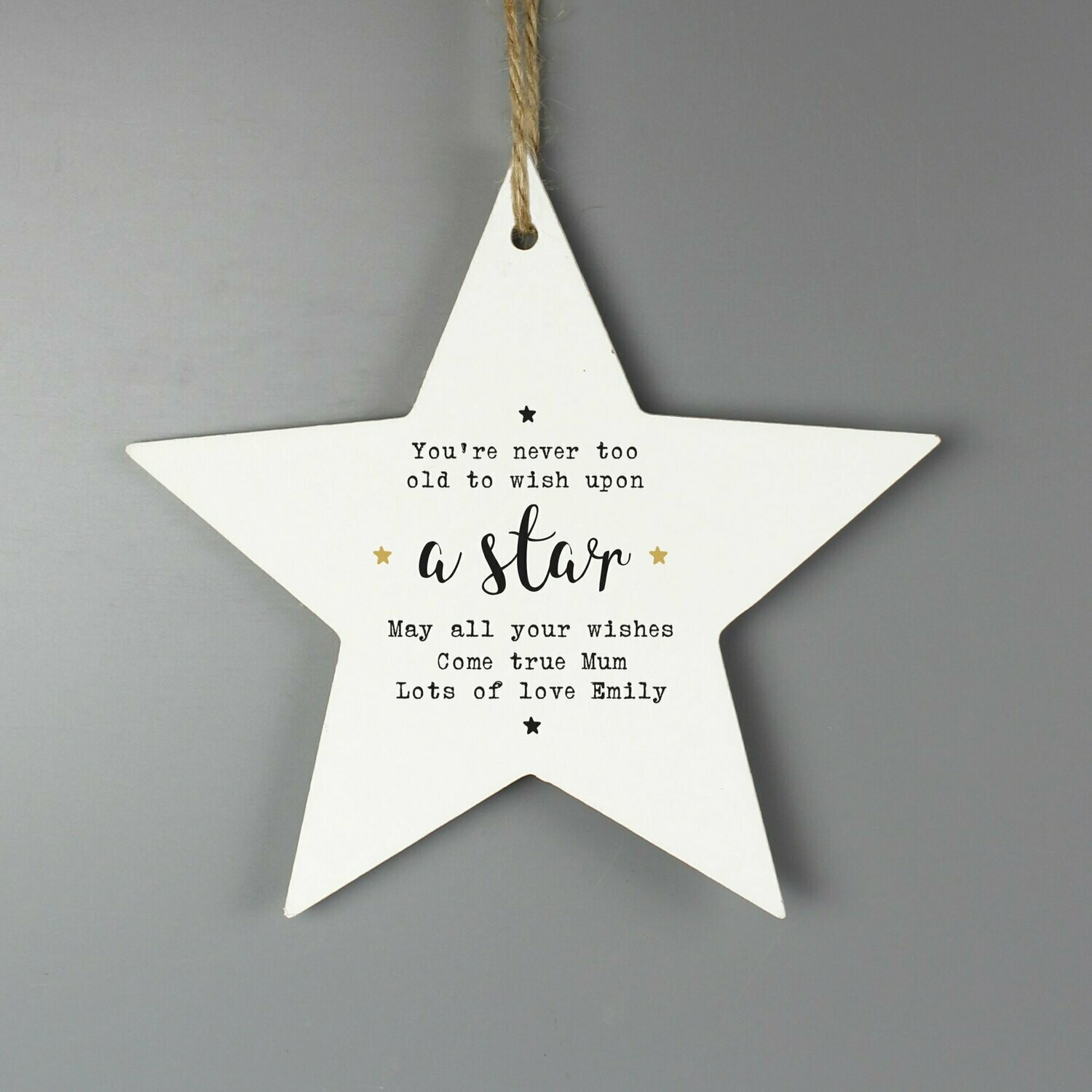 Personalised Wish Upon a Star Wooden Star Decoration