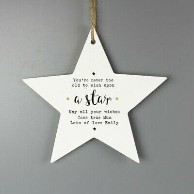 Personalised Wish Upon a Star Wooden Star Decoration