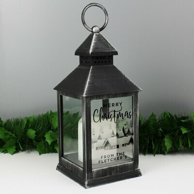 Personalised Town Christmas Rustic Black Lantern