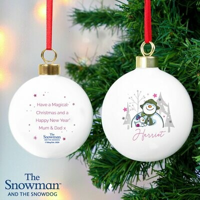 Personalised The Snowman and the Snowdog Pink Bauble