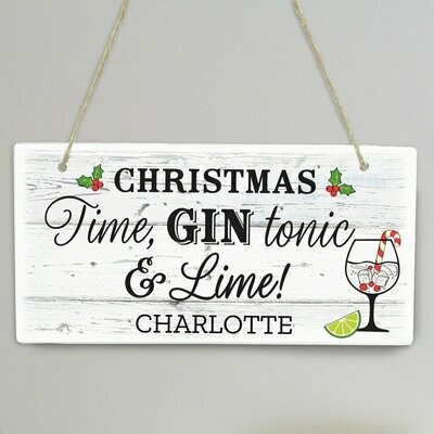 Personalised Christmas Gin Wooden Sign
