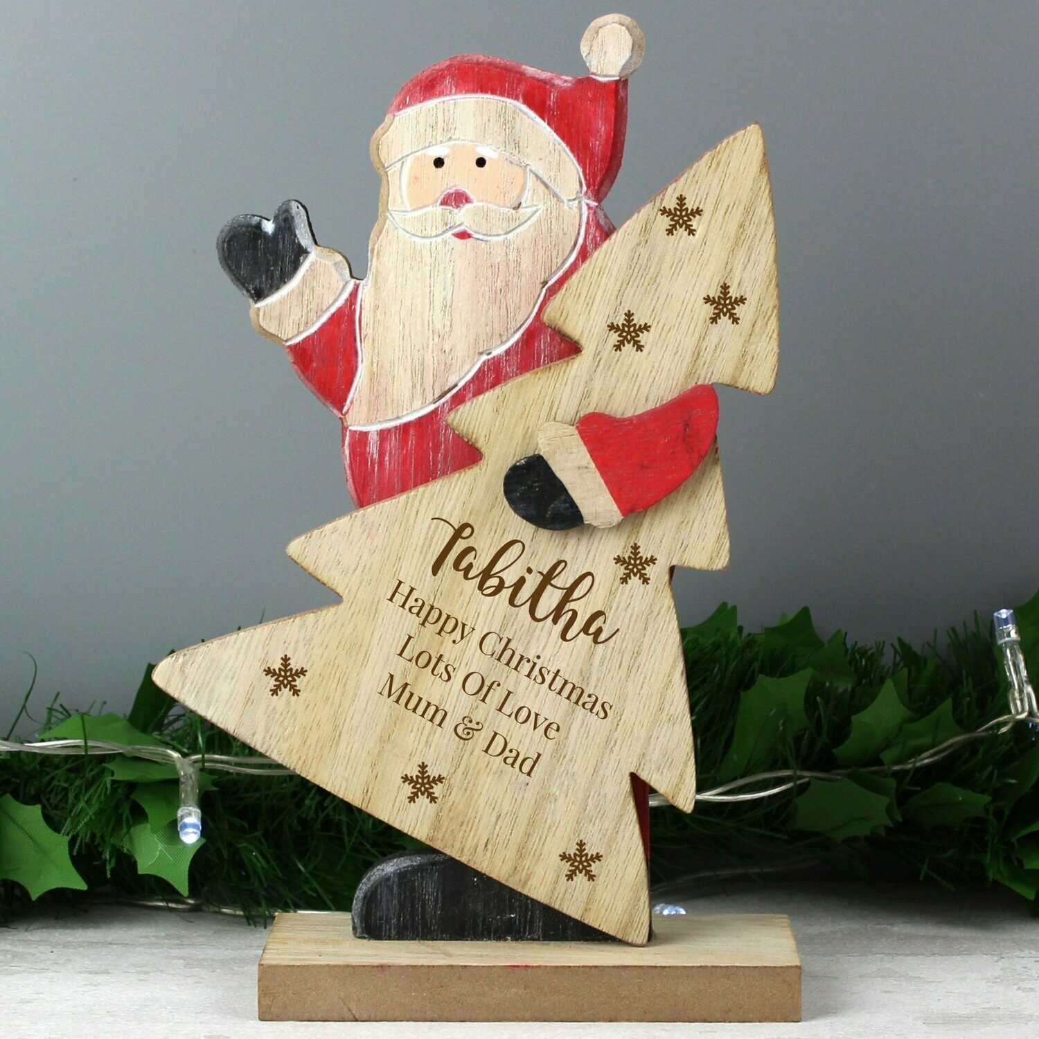 Personalised Snowflake Wooden Santa Decoration