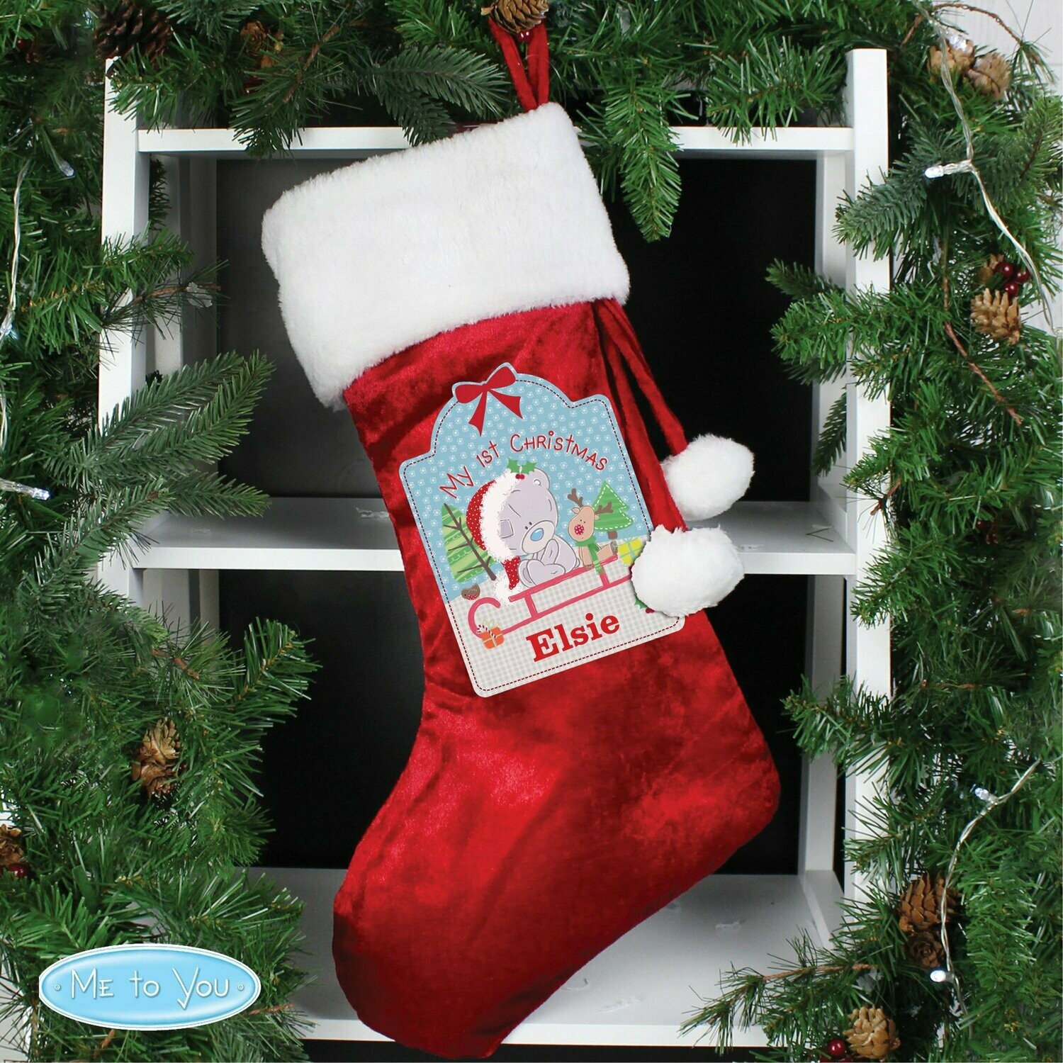Personalised Tiny Tatty Teddy My 1st Christmas Luxury Red Stocking