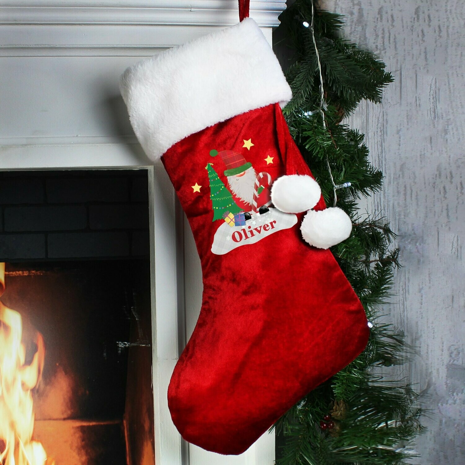 Personalised Tartan Santa Luxury Red Stocking
