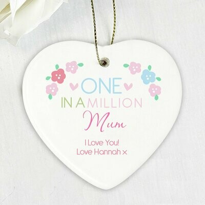 Personalised One in a Million Ceramic Heart Decoration