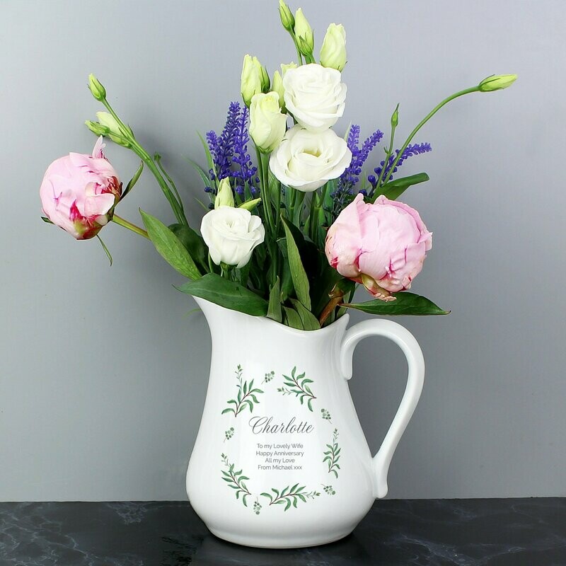 Personalised Eucalyptus Ceramic Flower Jug