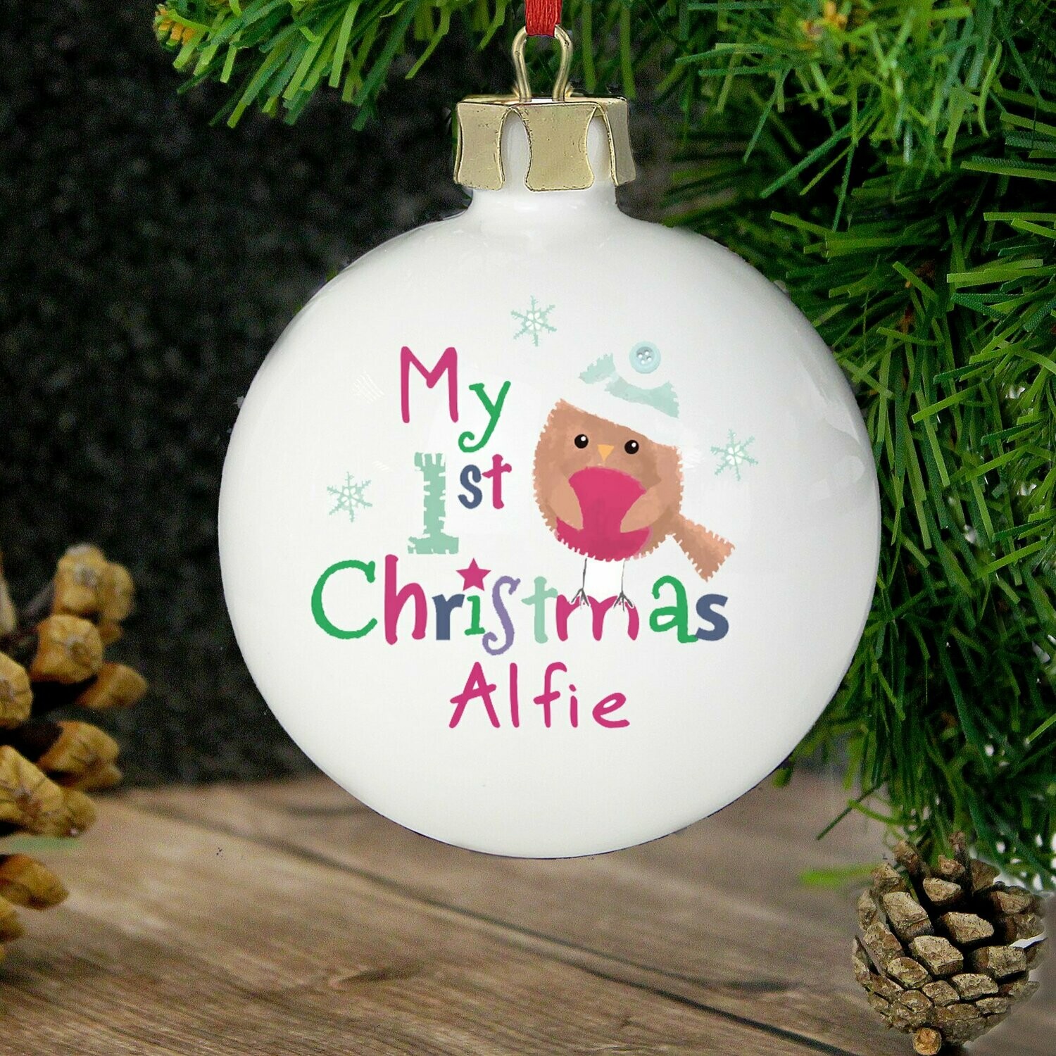 Personalised Felt Stitch Robin 'My 1st Christmas' Bauble