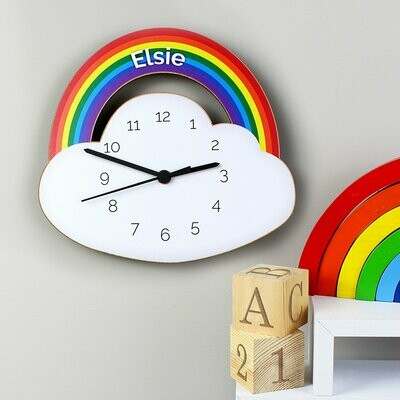 Personalised Rainbow and Cloud Shape Wooden Clock