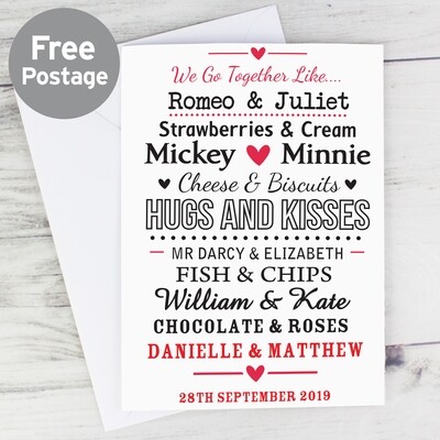 Personalised We Go Together Like.... Card  (Minnie & Mickey)