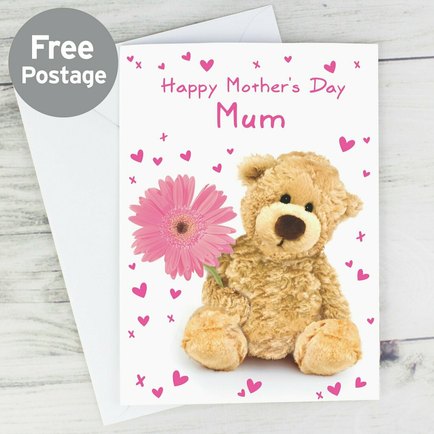 Personalised Teddy Flower Card