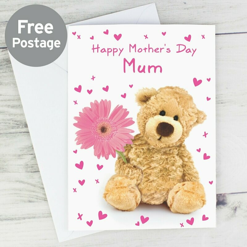 Personalised Teddy Flower Card