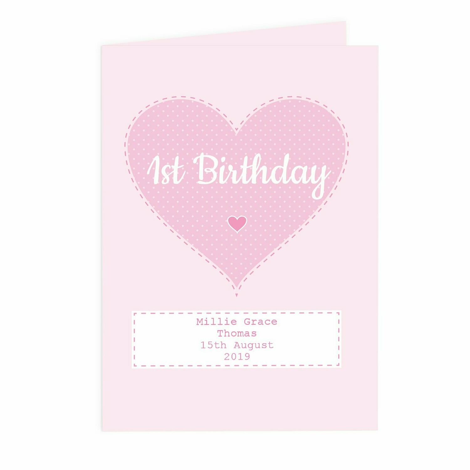 Personalised Heart Stitch & Dot Baby Girl Card