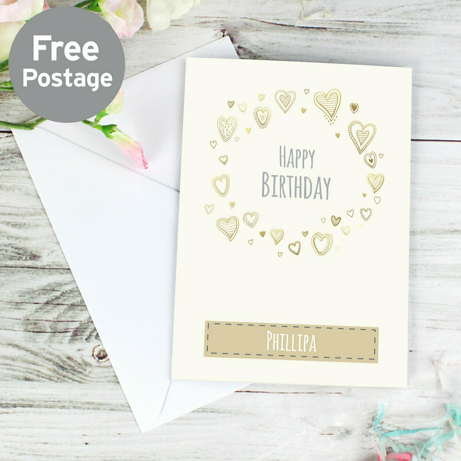 Personalised Gold Hearts Card