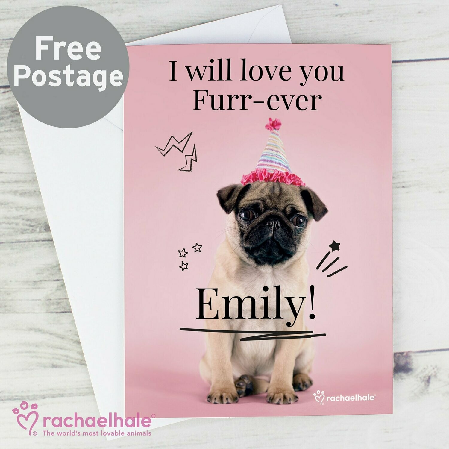 Personalised Rachael Hale Doodle Pug Card