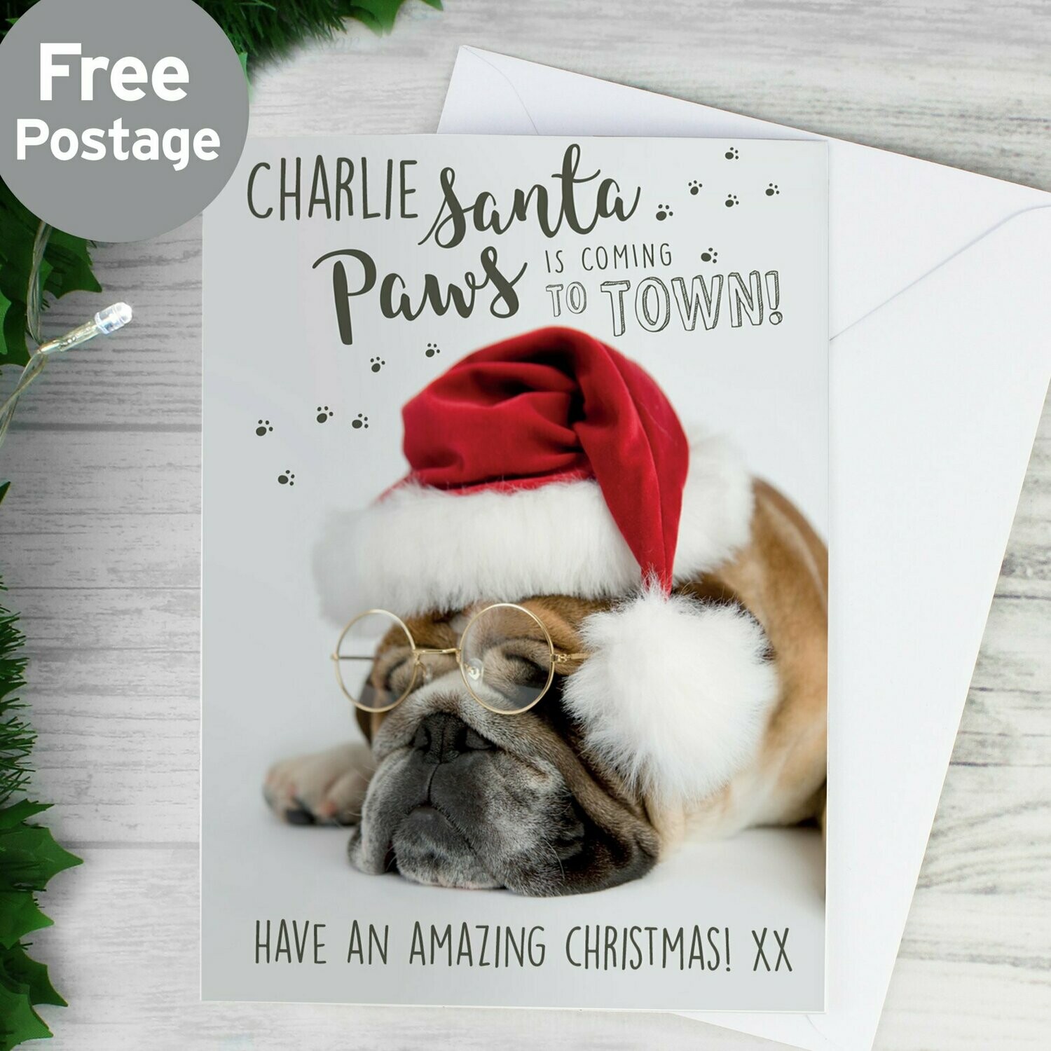 Personalised Rachael Hale Santa Paws Christmas Bulldog Card