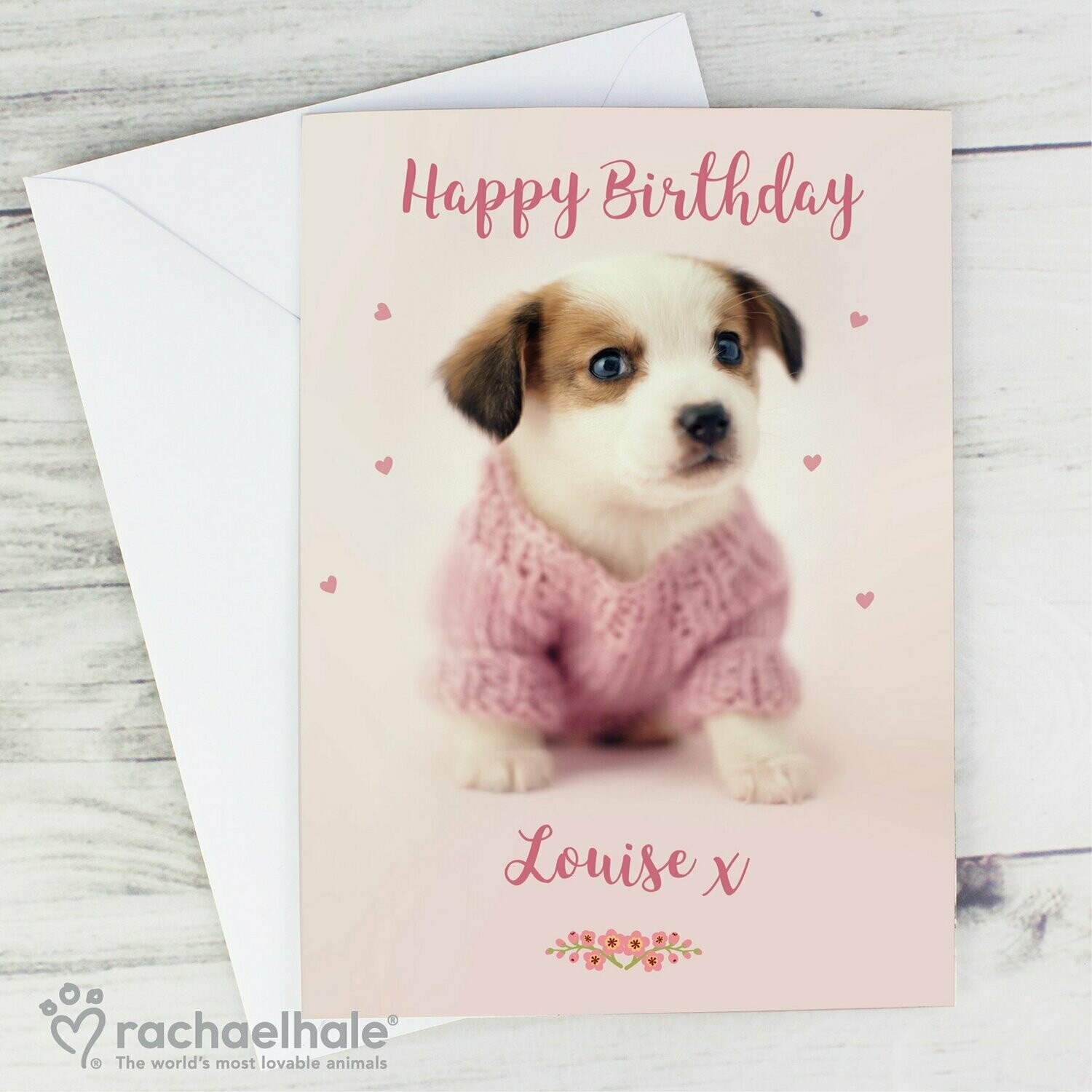 Personalised Rachael Hale Pink Puppy Card