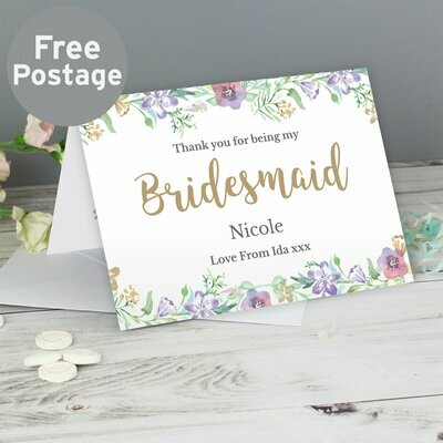 Personalised Bridesmaid 'Floral Watercolour Wedding' Card