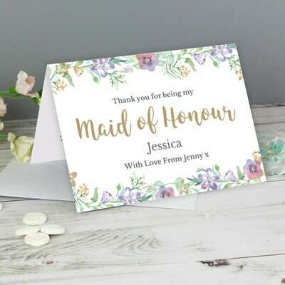 Personalised Maid of Honour 'Floral Watercolour Wedding' Card
