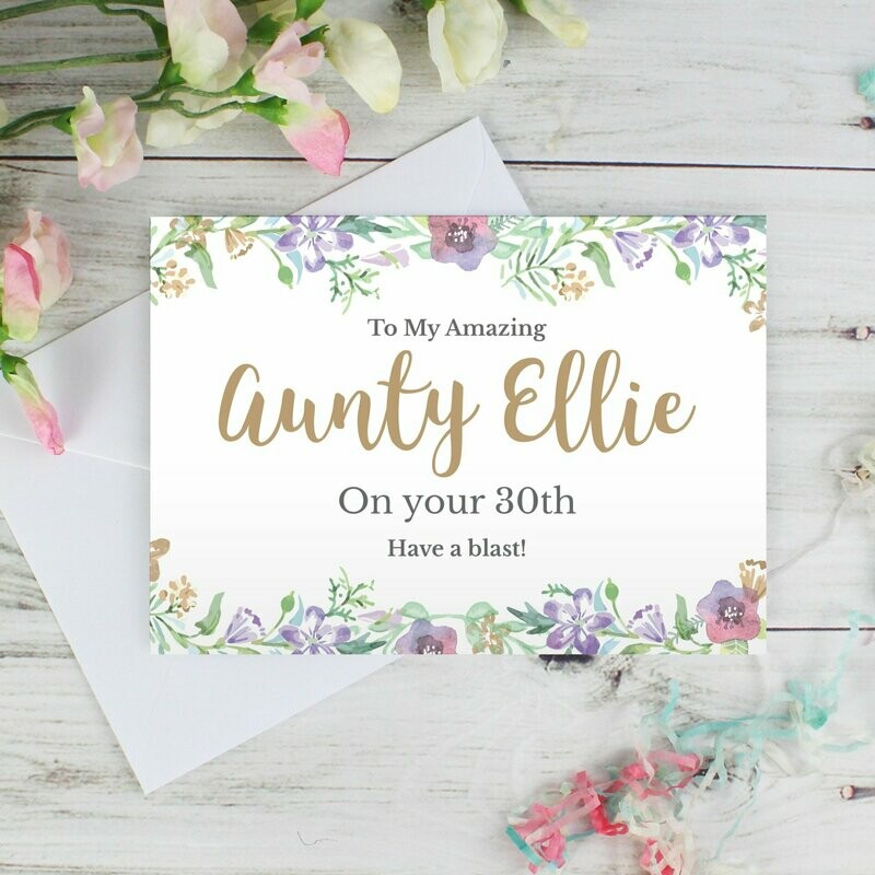 Personalised Gold Floral Watercolour Card