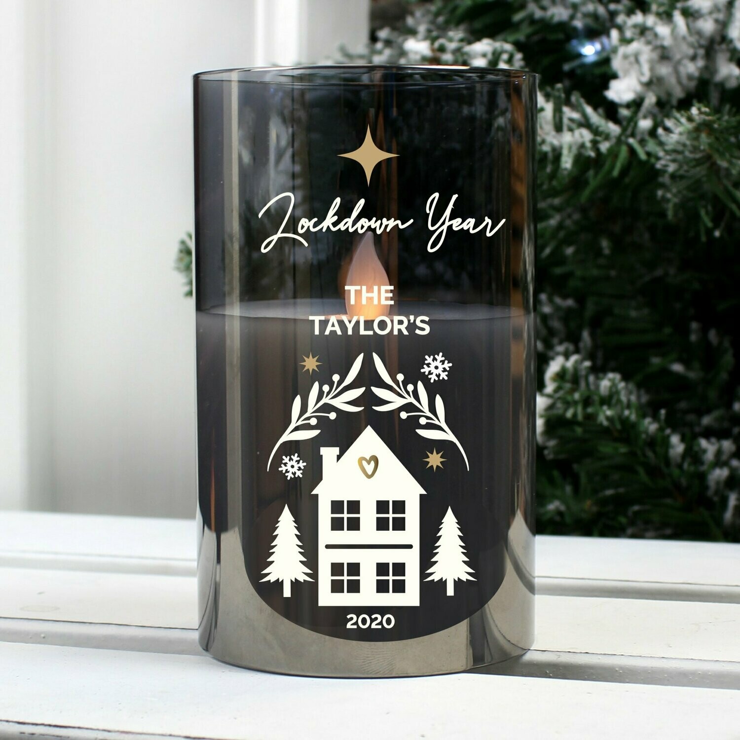 Personalised Christmas Smoked Glass LED Candle