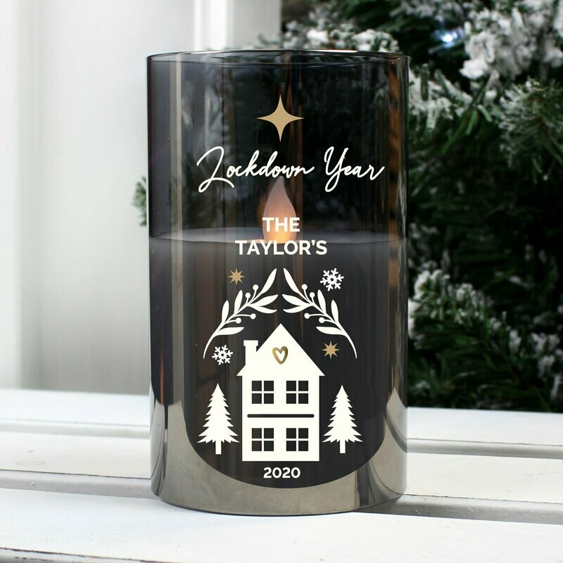 Personalised Christmas Smoked Glass LED Candle
