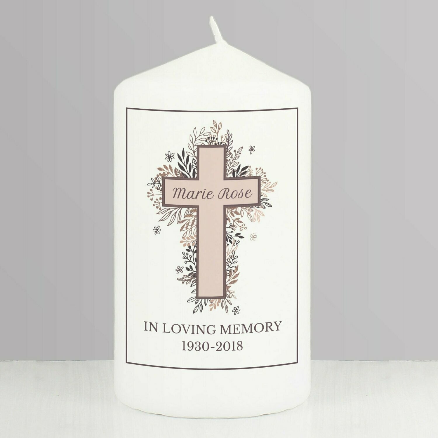 Personalised Floral Cross Pillar Candle