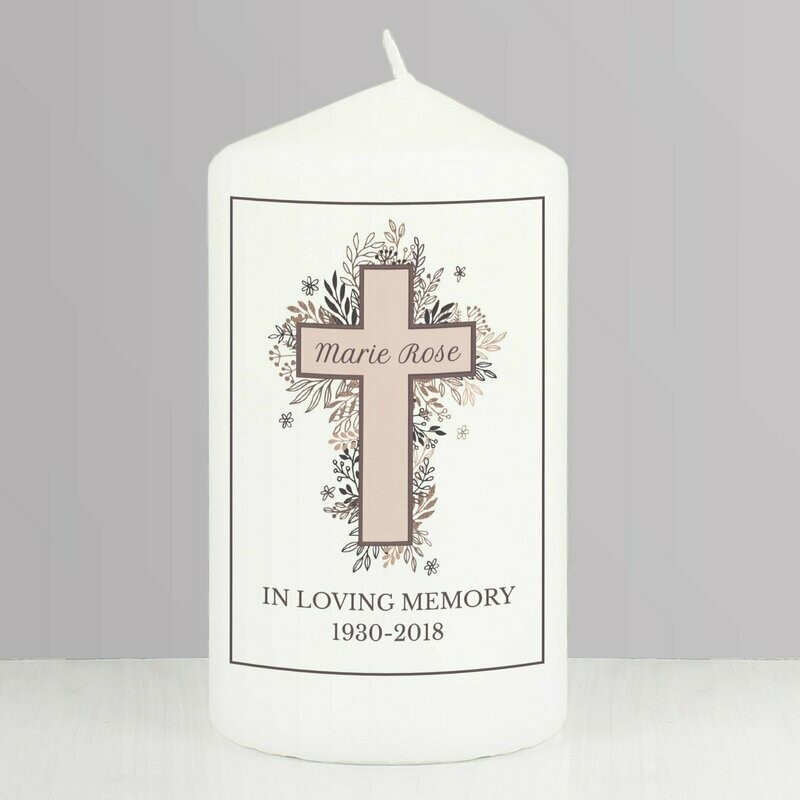 Personalised Floral Cross Pillar Candle
