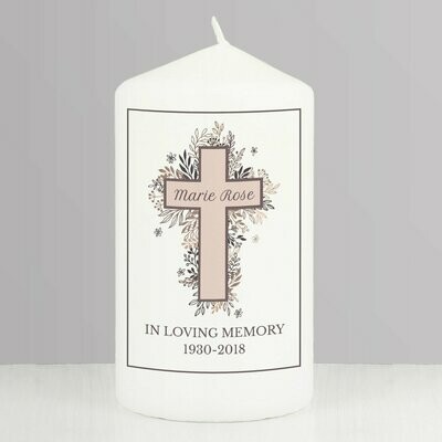 Personalised Floral Cross Pillar Candle
