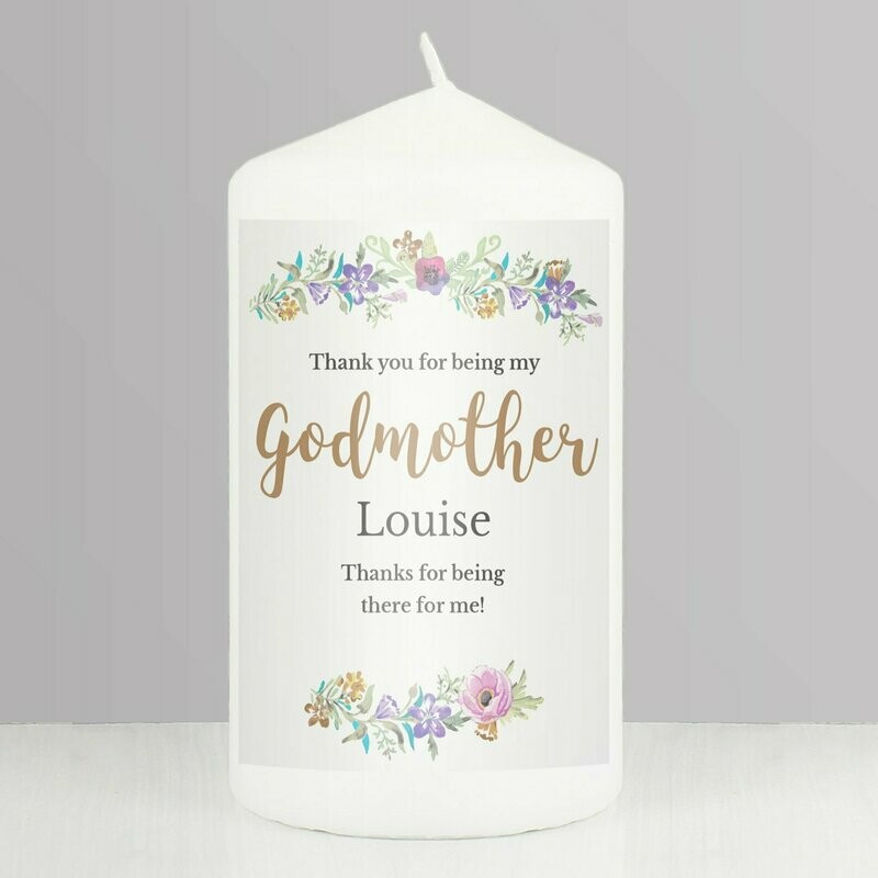 Personalised Godmother 'Floral Watercolour' Pillar Candle