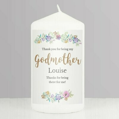 Personalised Godmother 'Floral Watercolour' Pillar Candle