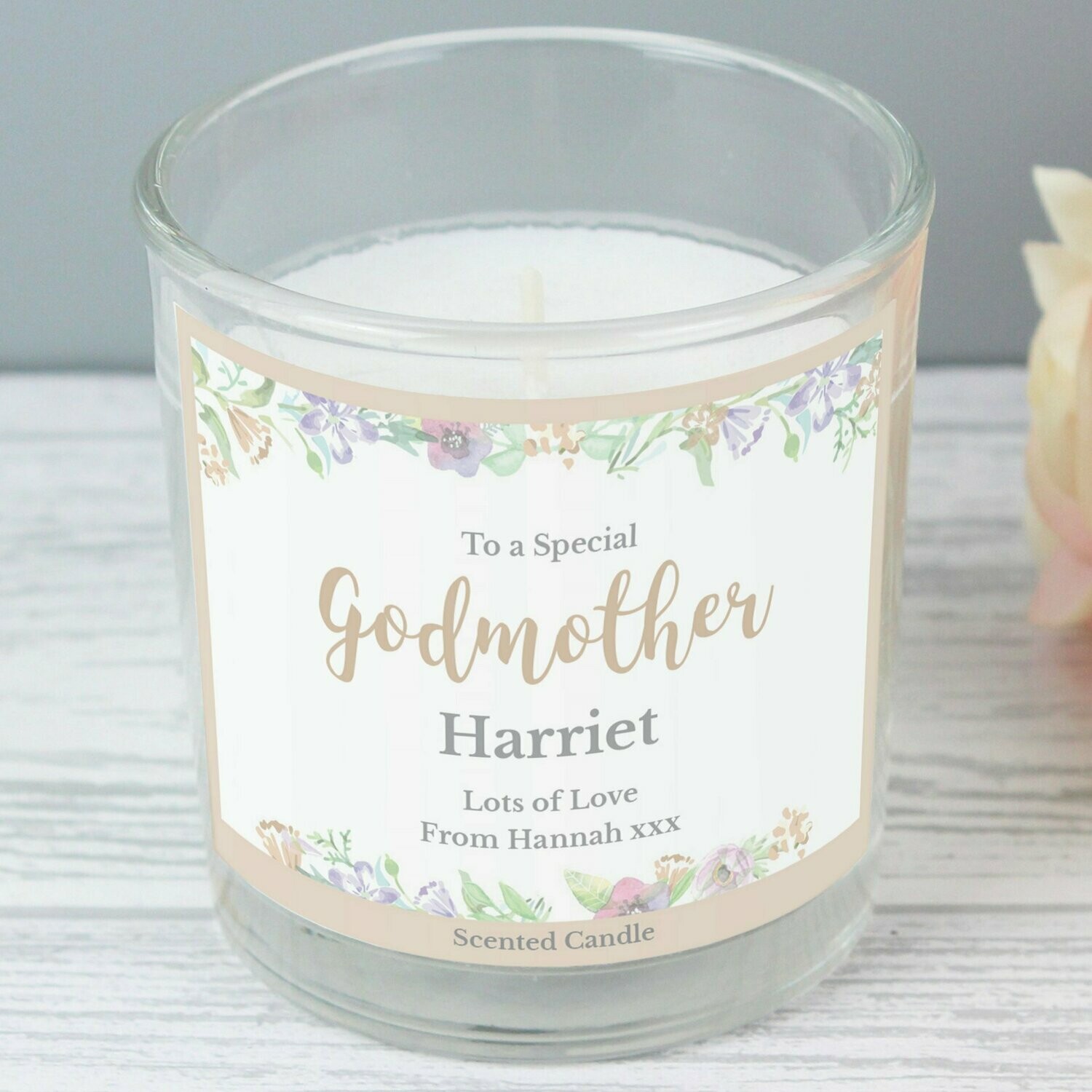 Personalised Floral Watercolour Scented Jar Candle