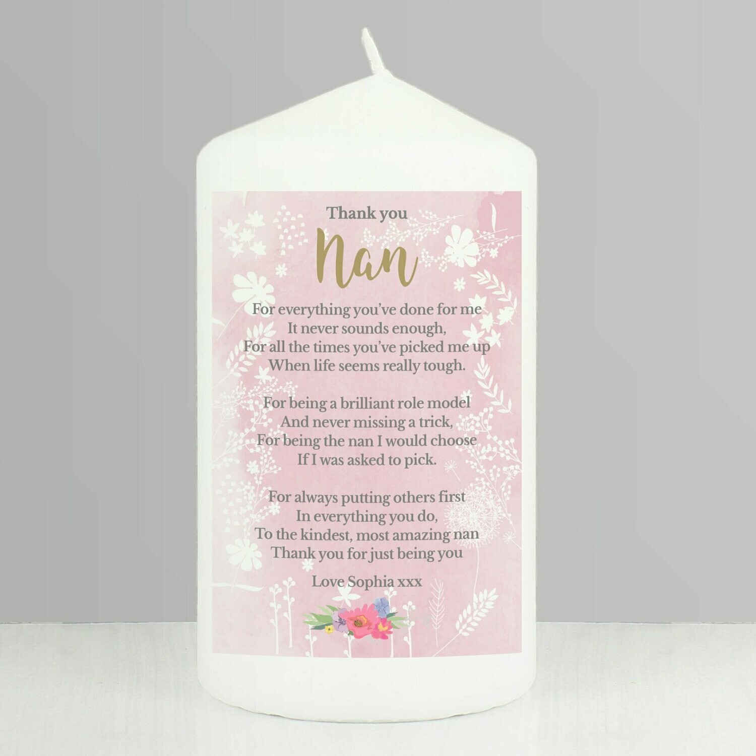 Personalised Floral Watercolour Pillar Candle