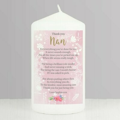 Personalised Floral Watercolour Pillar Candle
