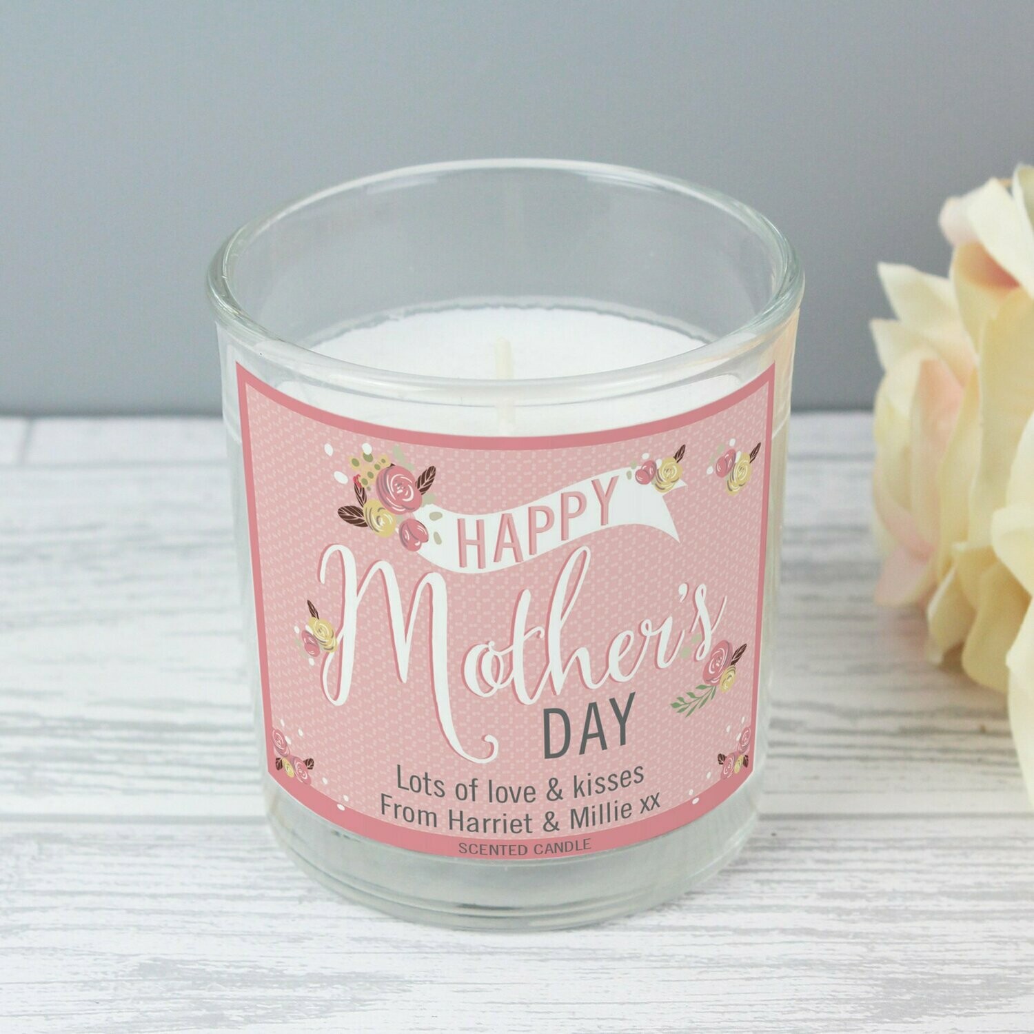 Personalised Floral Bouquet Mother's Day Scented Jar Candle