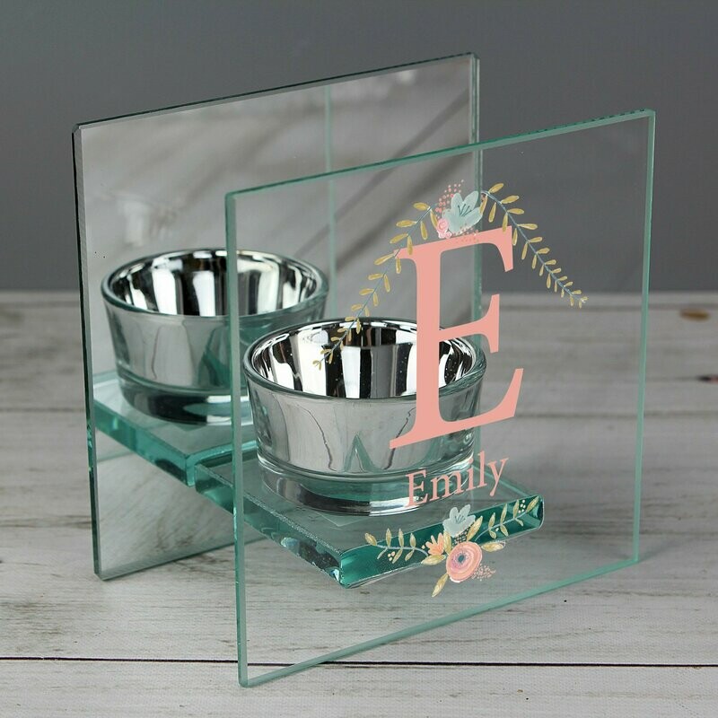 Personalised Floral Bouquet Mirrored Glass Tea Light Holder