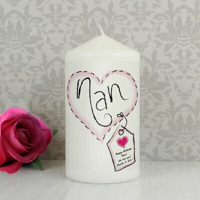Personalised Heart Stitch Nan Candle