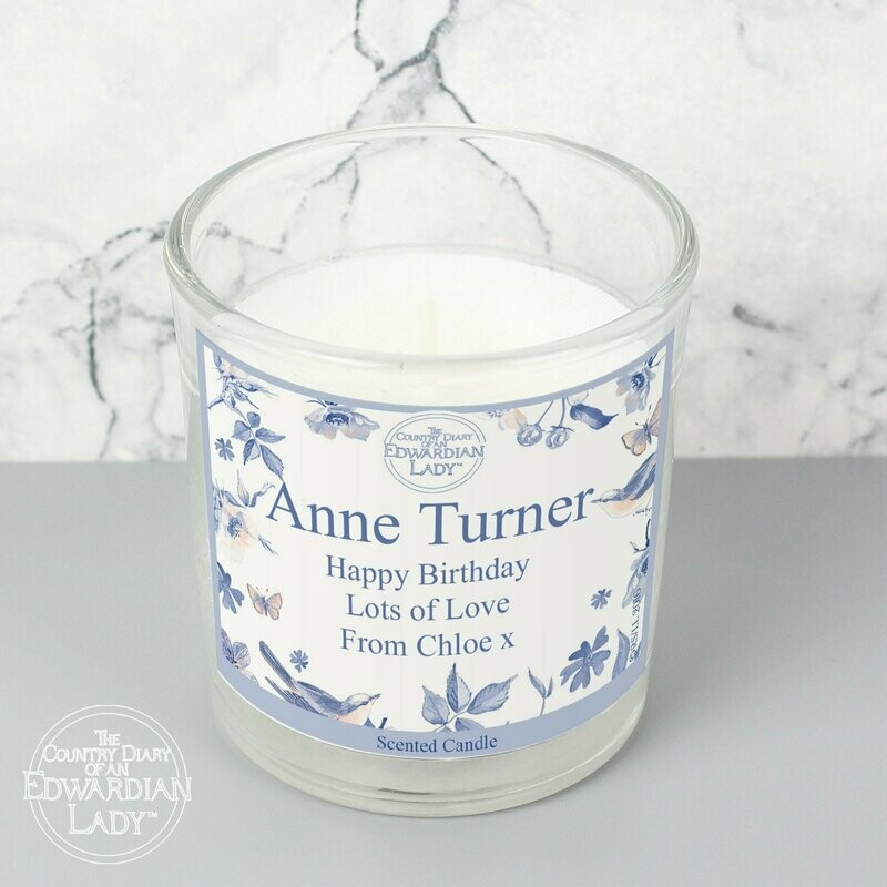 Personalised Country Diary Blue Blossom Scented Jar Candle