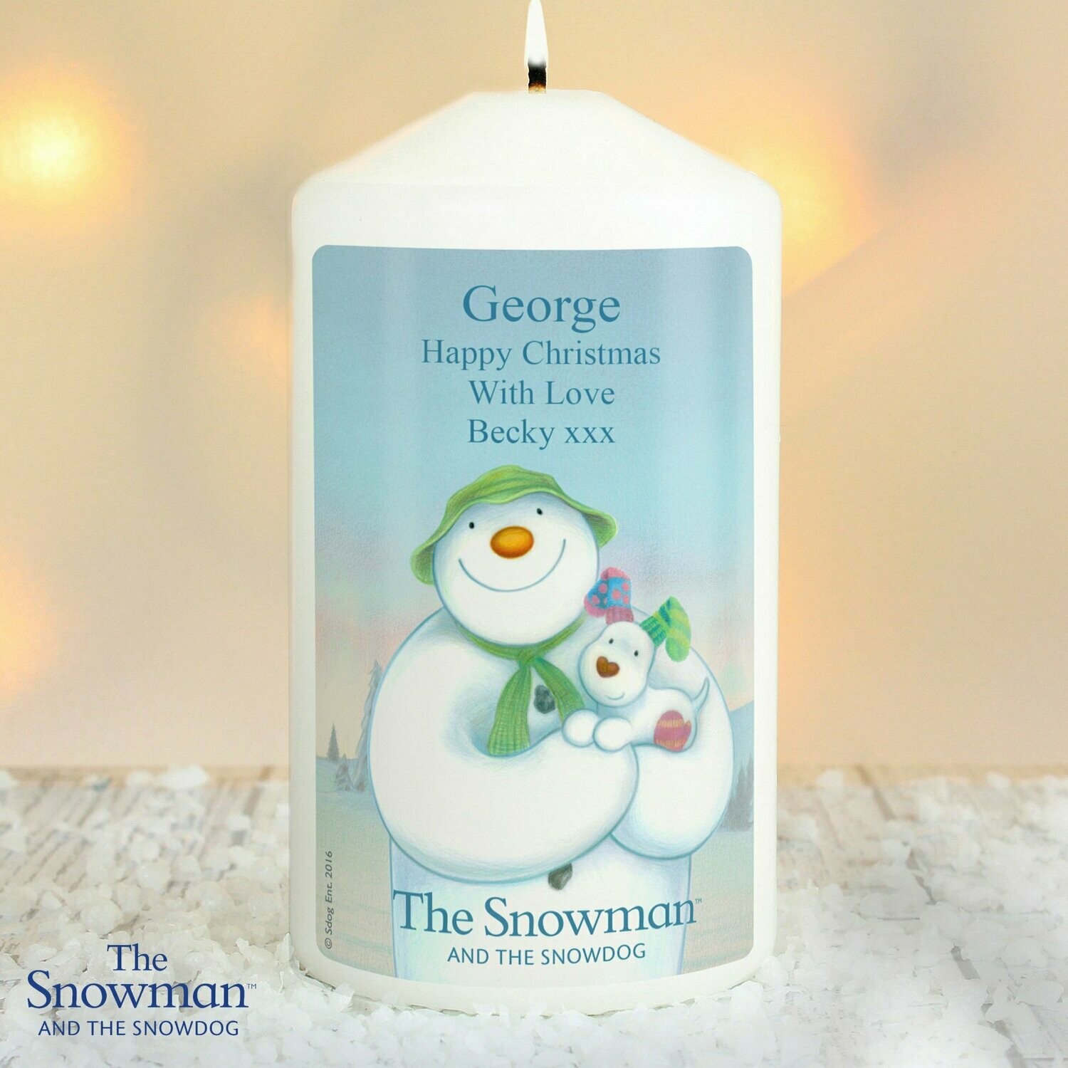 Personalised The Snowman and the Snowdog Candle