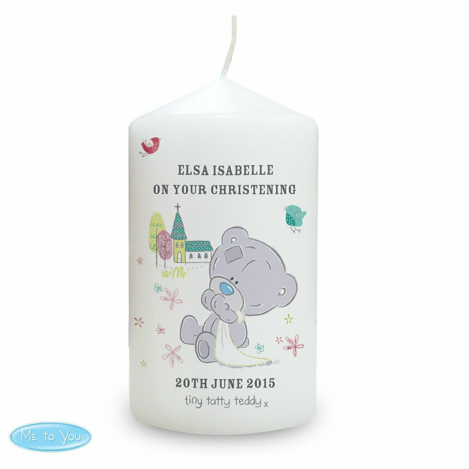 Personalised Tiny Tatty Teddy Christening Candle